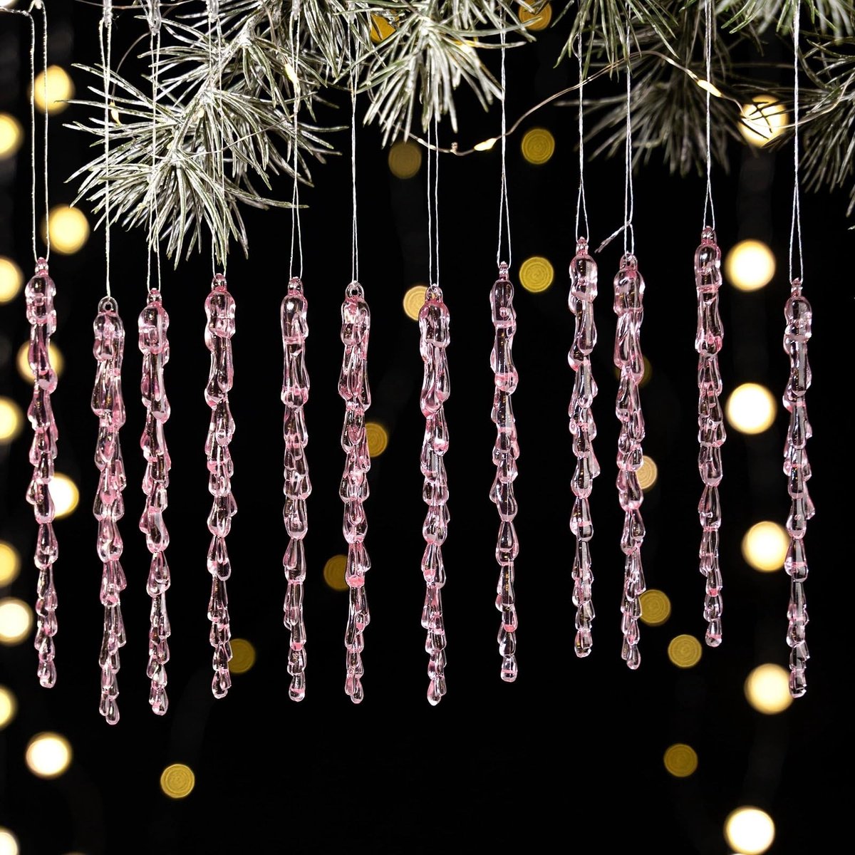 Dailygoods - HERZONE 36 stuks roze kerstboomversiering, ijspegelhangers, acryl, kerstversiering, kerstdecoratie voor de kerstboom (D-roze)