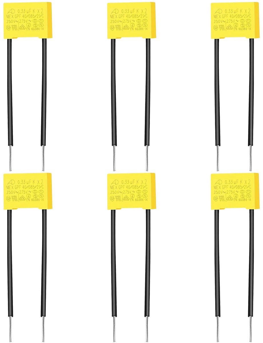 Dailygoods - 6 stuks onderdrukkingscondensatoren, led, 0,33 µF, 275 V, X2 veiligheidscondensatoren, polypropyleen-condensator, anti-interferentie, anti-flikkering, voor knipperlicht, led-verlichting