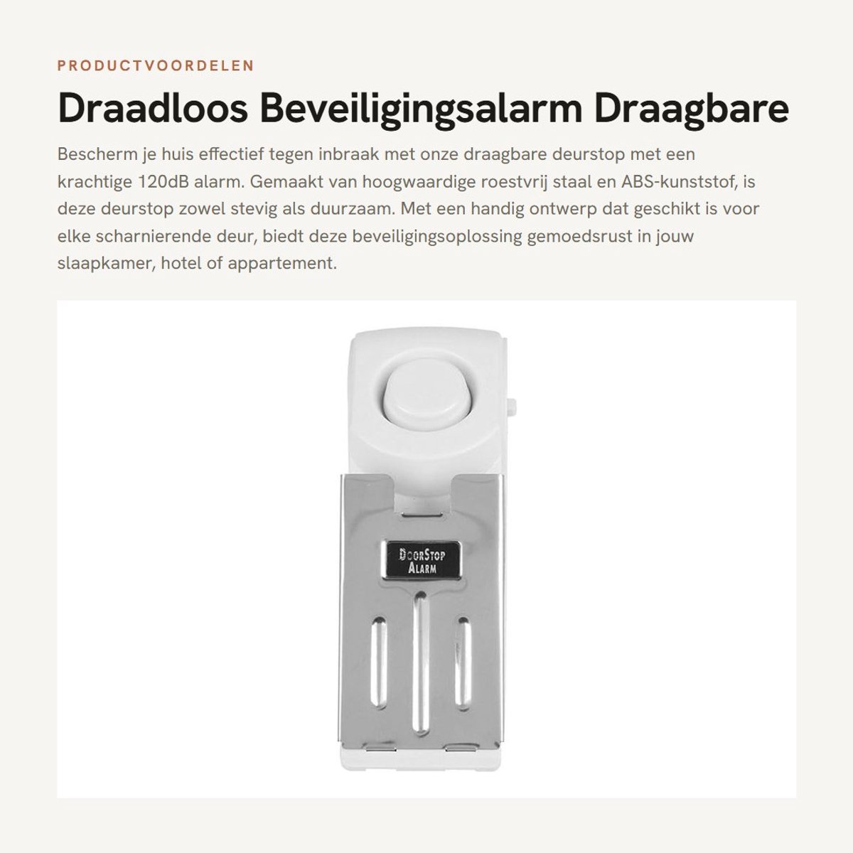 Dailygoods - Draadloos Beveiligingsalarm - Draagbare Deurstop - 120dB Geluidsniveau - RVS - Thuisbeveiliging - Effectieve Inbraakpreventie - Geschikt...