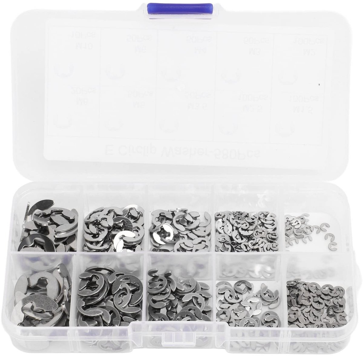 Dailygoods- Sluitring Elastisch - Veeringen - Roestvrij Staal - 580 Stuks - Opbergdoos - Handig voor Doe-Het-Zelvers - Veerring