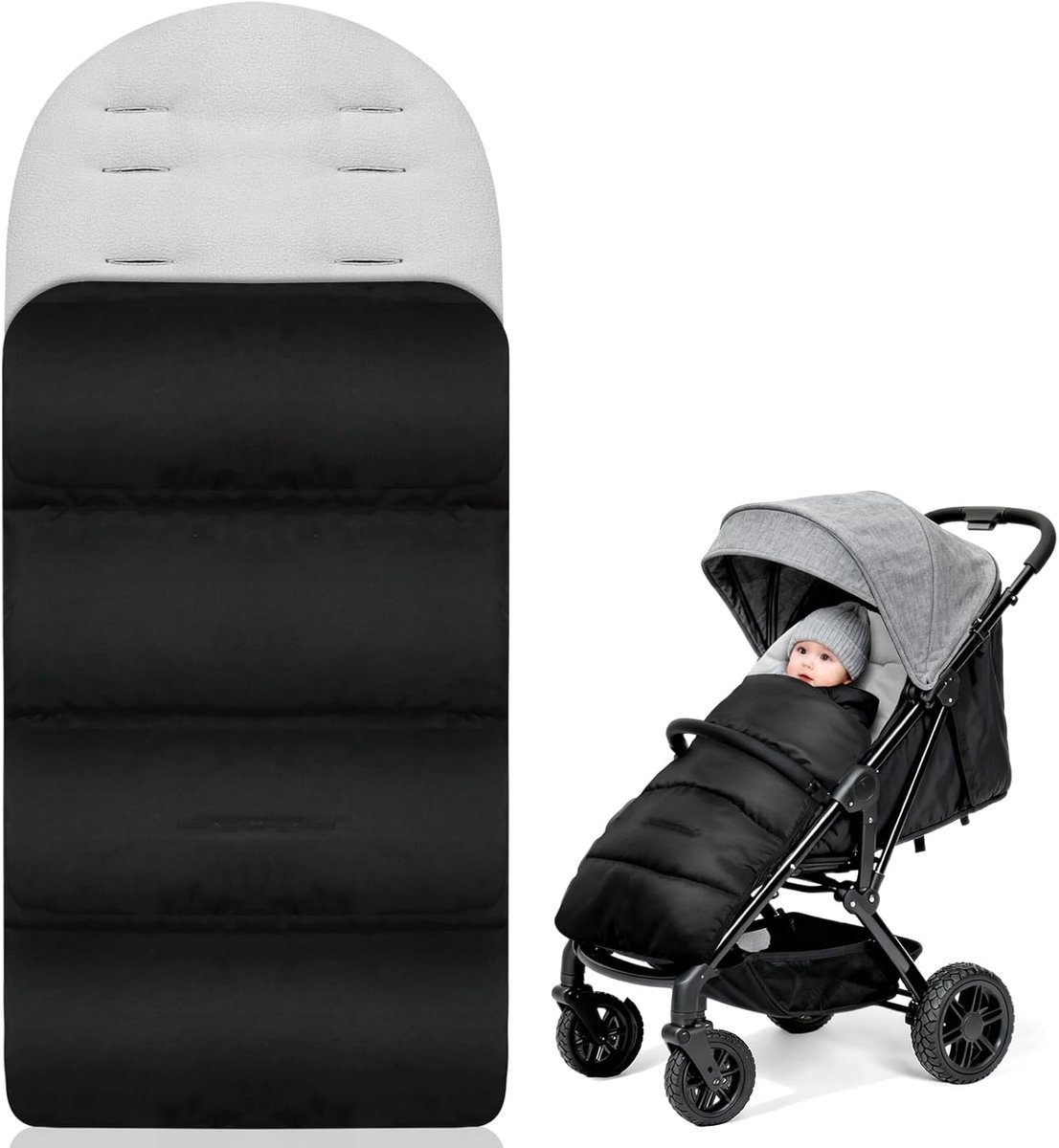 SnelShoppen - Voetenzak Kinderwagen - Universele Waterdichte Baby Voetenzak met Ritssluiting - Zachte Fleece Voorkomt Warmte - Grijs - Machinewasbaar