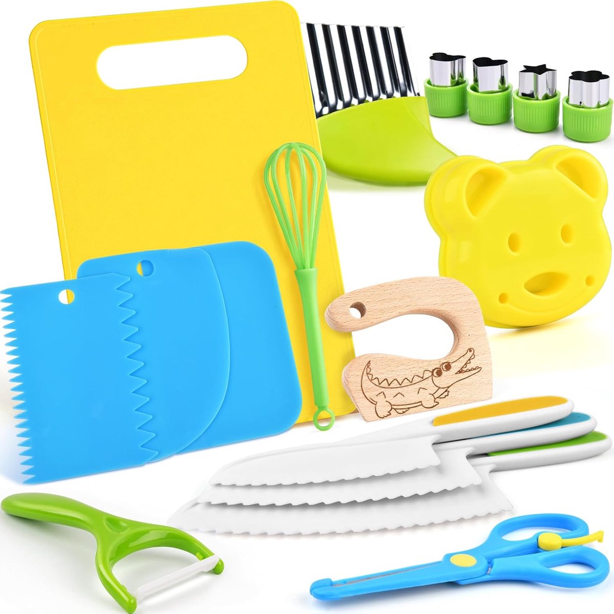 Thijox - 17-delige Kindermessen Set voor Veilig Koken, Kindermes met Houten Snijplank, Y-vormige Dunschiller en Meer | Perfect voor Kinderen, Montesso