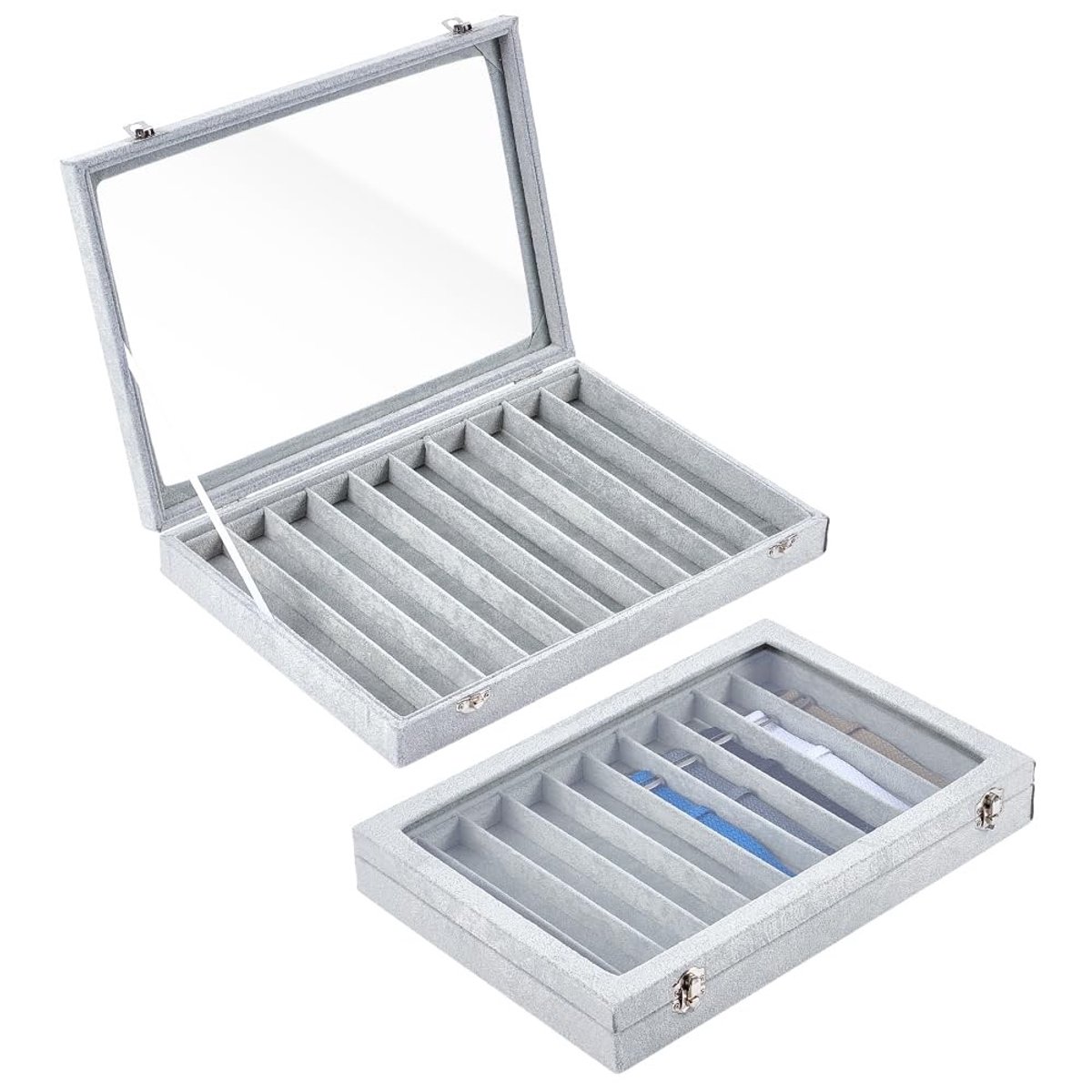 Dailygoods- Horlogeband Organizer 10 Slots - Fluwelen Opbergtas - Georganiseerde Sieradenopslag - Zichtbaar Venster - 35,1 x 24,1 x 4,8 cm - Premium Bescherming - Sieradenbox