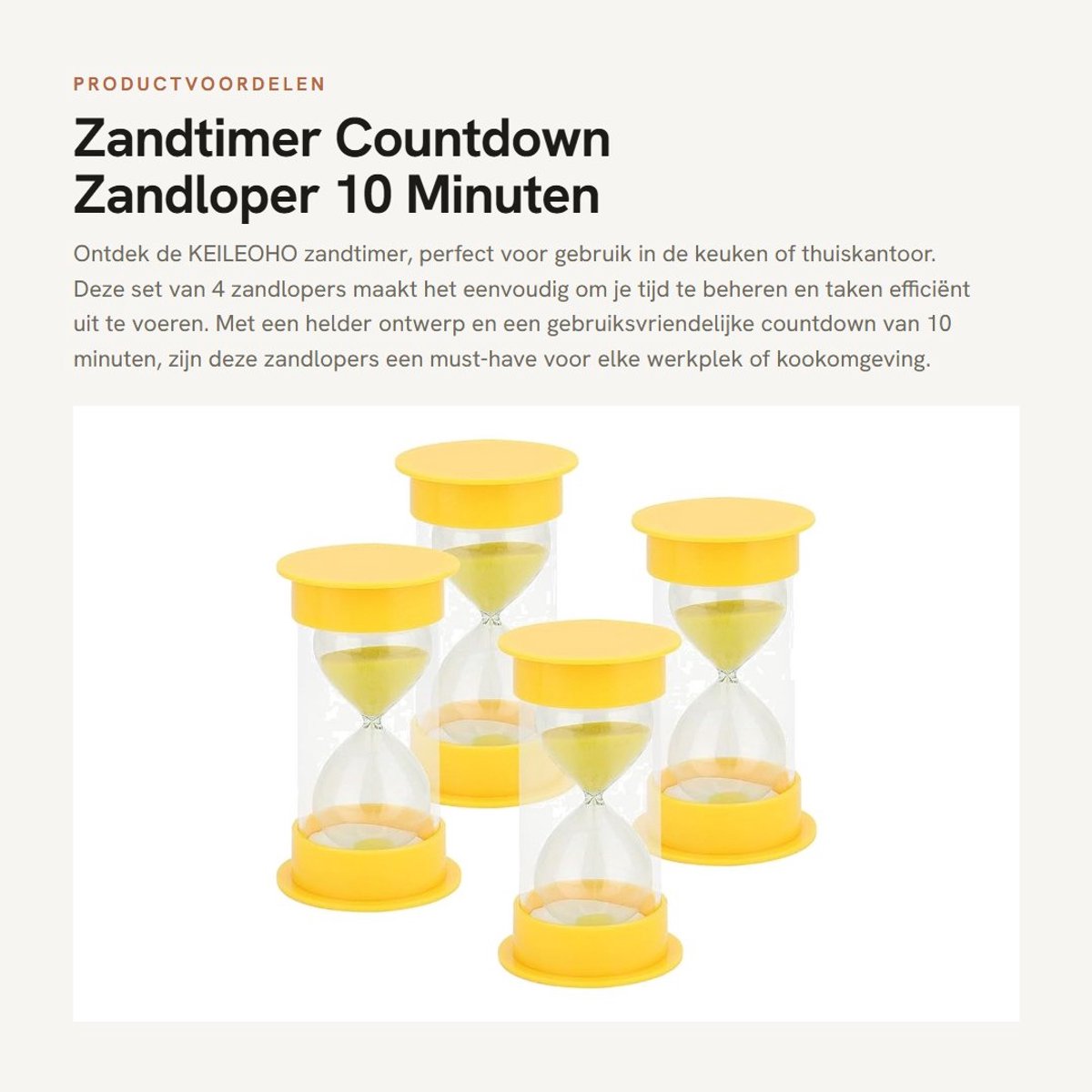 Dailygoods - Zandtimer - Countdown Zandloper - 10 Minuten - Geel - Keuken Timer - Praktisch voor Thuiskantoor - 4 Stuks
