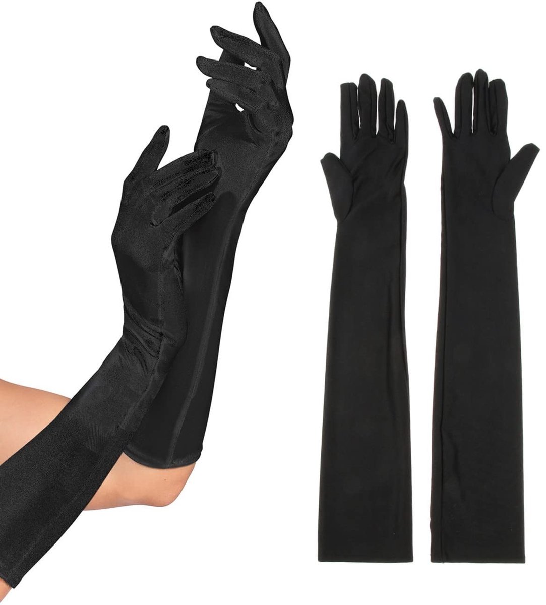 Dailygoods- Lange Handschoenen - Zwarte Satijnen Handschoenen - Gala Handschoenen - Bruiloft/Avondhandschoenen - Schouderlange Handschoenen - Comfortabele Pasvorm