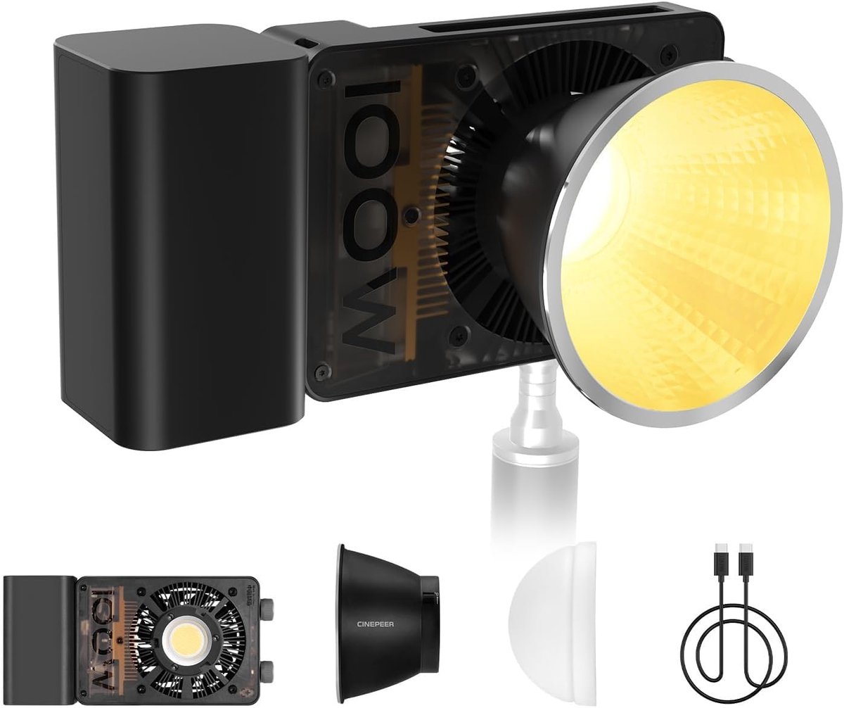 Thijox - CINEPEER CX100 LED-videolamp 100W Draagbaar Fotografie Licht Tweekleurig 2700K-6500K CRI 96+ TLCI 97+ Helderheidscontrole Ventilatoren Camera