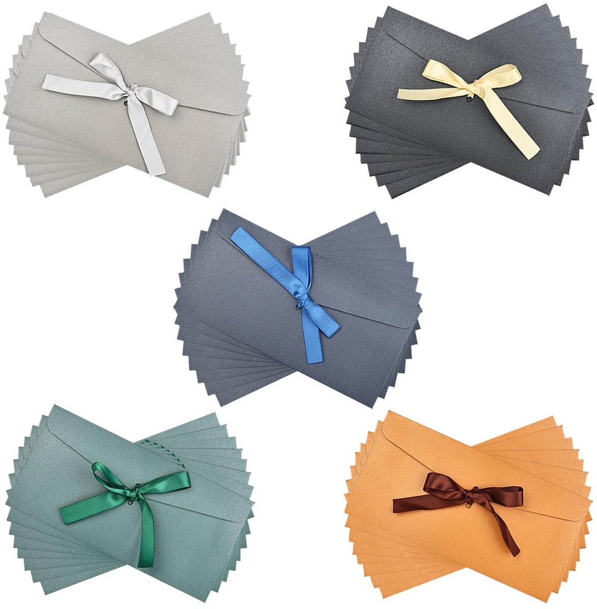 Dailygoods - Enveloppen, 50 stuks, kraftpapier, kleurrijk, gekleurde enveloppen met linten, 22 x 11 cm, kleurrijke enveloppen voor Kerstmis, verjaardagen, bruiloften, feesten