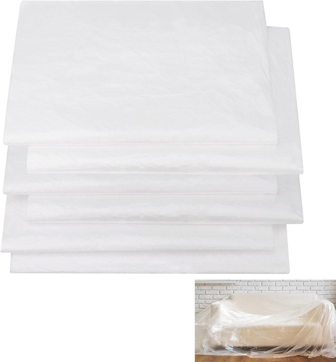 Thijox - 6-Pack Extra Grote Plastic Stofvellen 4x5m - Waterdichte Folie voor Decoratie, Schilderen, Meubels Bescherming - Helder, Scheurbestendig, Her