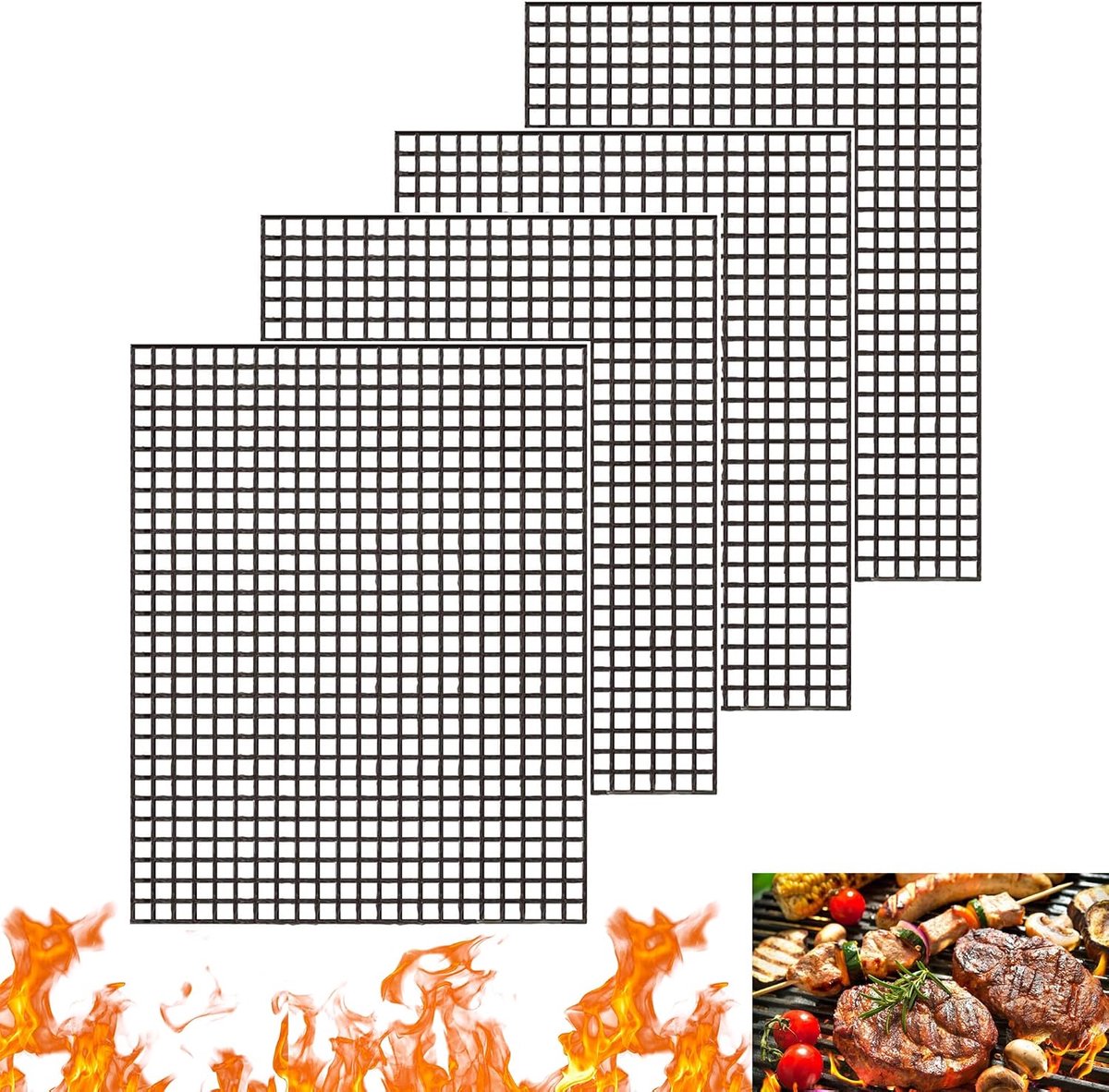 Thijox - 4 stuks Grillmatten 40x30 cm - Anti-aanbak BBQ Matten voor Gasbarbecue, Houtskool, Elektrische Grill, Luchtfriteuse en Oven - Herbruikbare Te