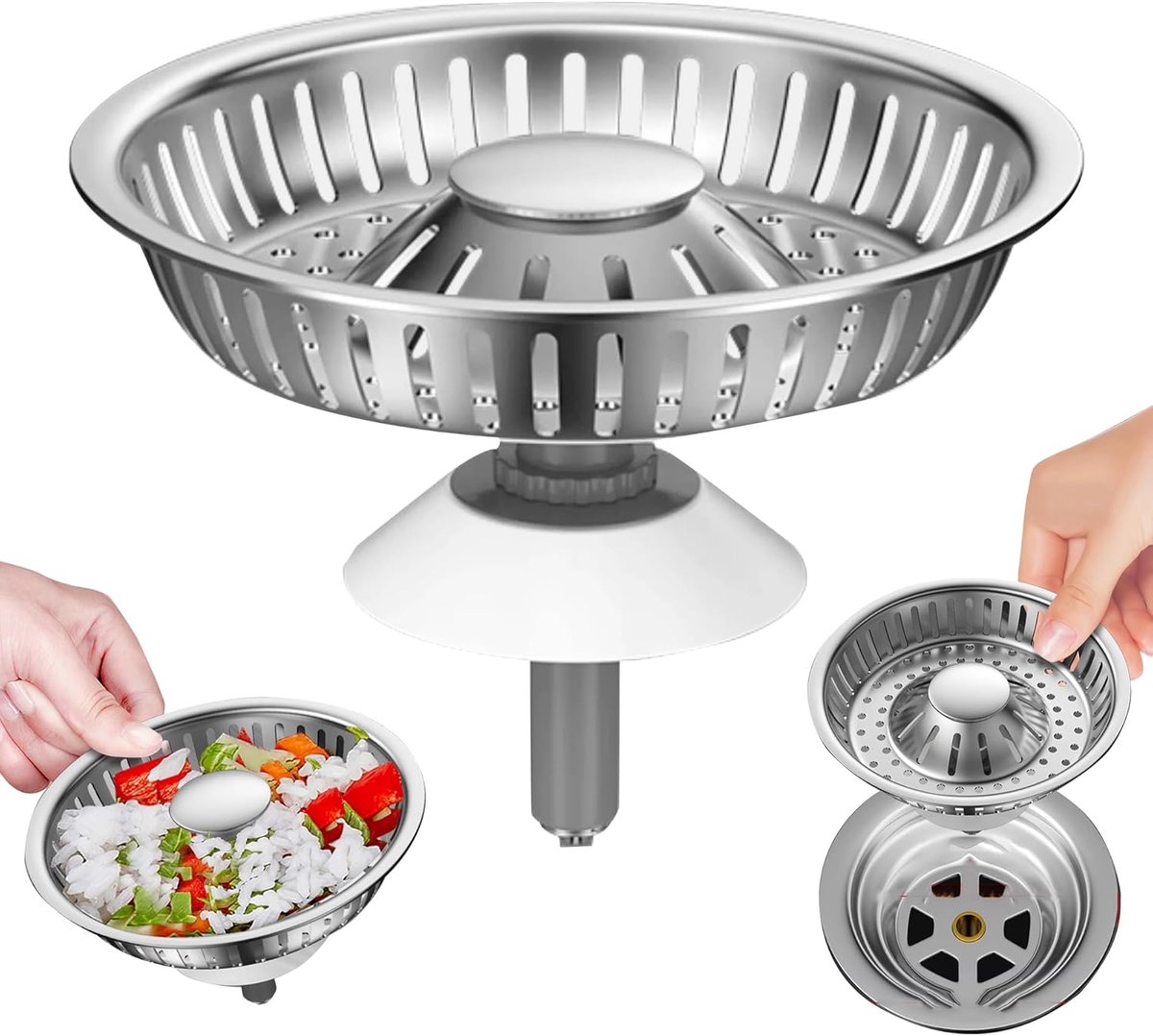 SnelShoppen - 3-in-1 Vouwbare RVS Afvoerplug - Keuken & Badkamer - Waterdichte Stopper voor Anti-Verstopping & Geurpreventie - 76-85mm - Zilver