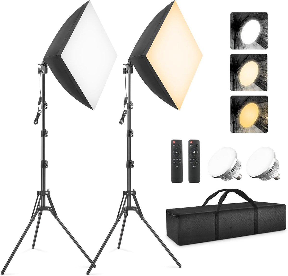 Thijox - Softbox Verlichtingsset 2x 85W Draaibaar, Dimbare LED-gloeilamp 2700-6400K, Fotostudio Lampen voor Video Portretten en Productopnames - 40,6