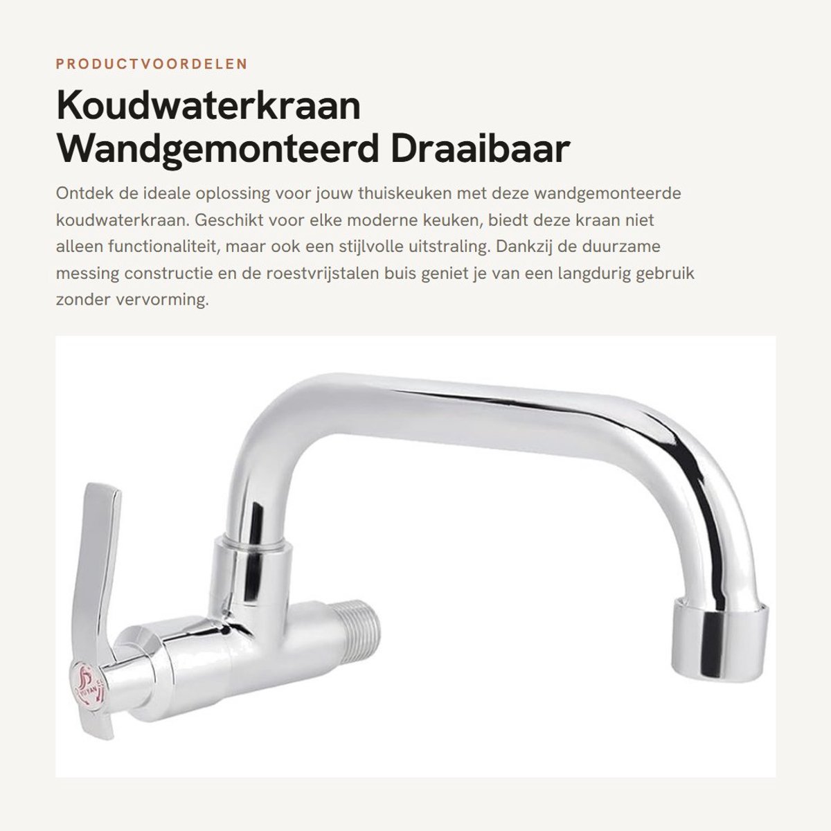 Dailygoods- Wastafelwaterkraan Koudwater - Wandgemonteerd - Draaibaar - 360 Graden Rotatie - Messing/Roestvrij Staal - Eenvoudig te Installeren - Keukenkranen