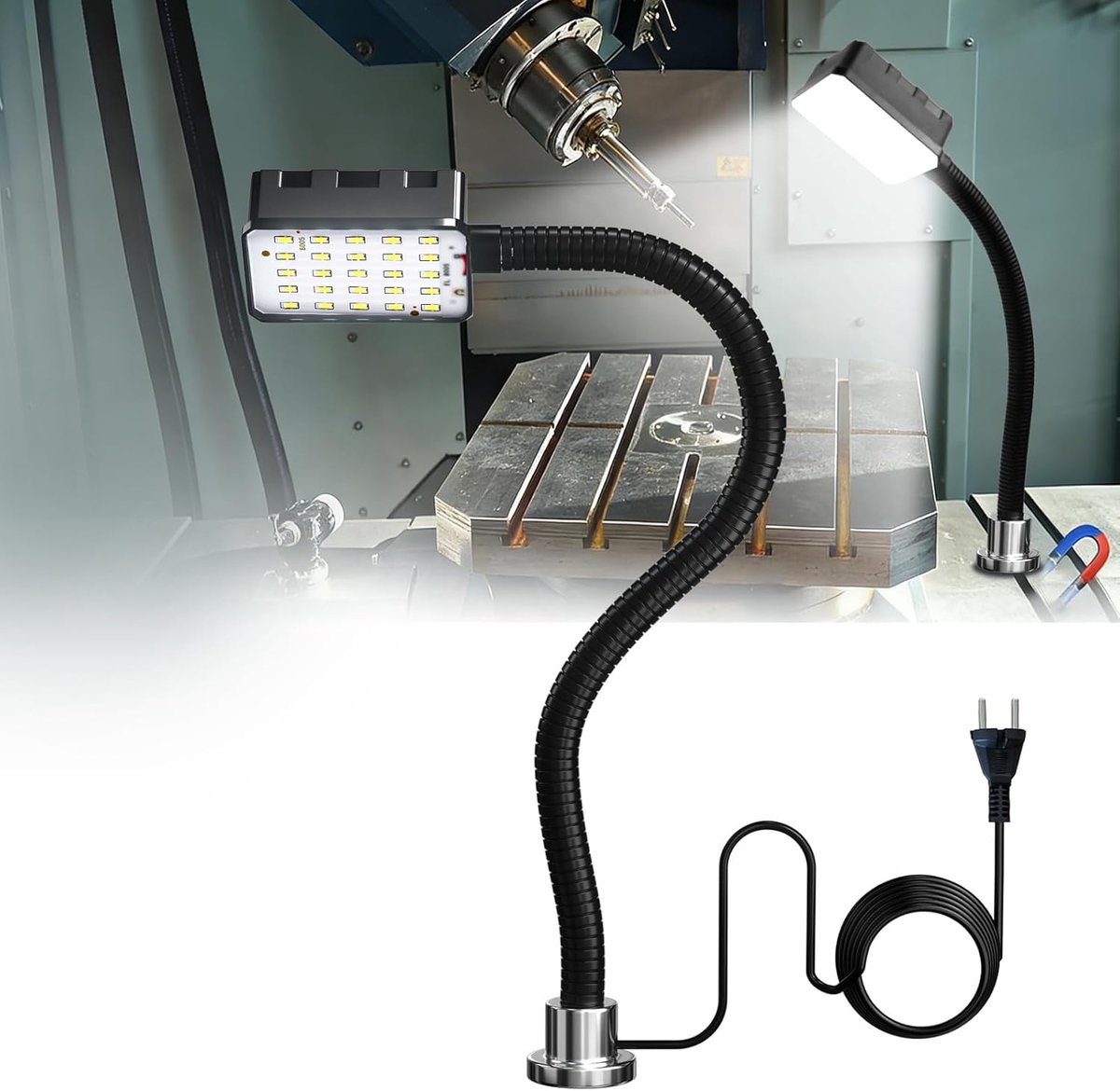 Thijox - Magnetische Werklamp 15W 6000K LED Verlichting met Flexibele Zwanenhals en Sterke Magneetvoet voor Werkbank, Draaibank, Barbecue en Werkplaat