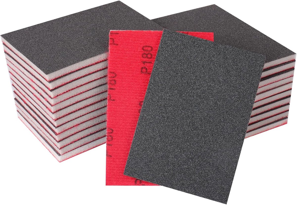 Thijox - 24 Stuks Schuursponzen 180 Korrel, Wasbare en Herbruikbare Zandspons voor Metalen, Houten Muur en Polijsten, Nat of Droog Gebruik, 70x100mm