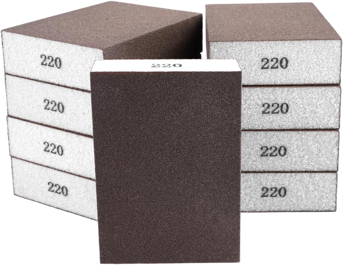 Thijox - 9 Stuks Schuursponzen 100mmx70mmx25mm - Herbruikbare Schuurpads 220 Korrel - Nat en Droog Schuurblok voor Metaal, Hout, Muur, Auto, Meubels -
