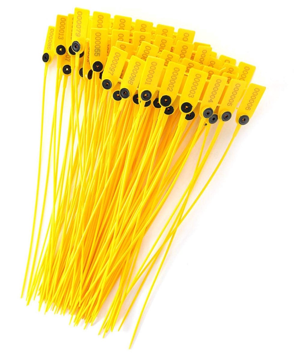 Dailygoods- Kabelbinders 100 stuks - Gele Veiligheidszegel - 40 cm - PP Kunststof met Staal - Hoge Kwaliteit - Lange Levensduur - Verpakkingstape