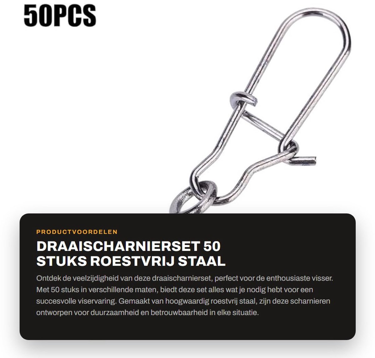 Dailygoods- Draaischarnier 50 Stuks - Roestvrij Staal - Viskarabijnwartel - Open Design - Snelsluiting - Geschikt voor Outdoorvissen - Viswartel