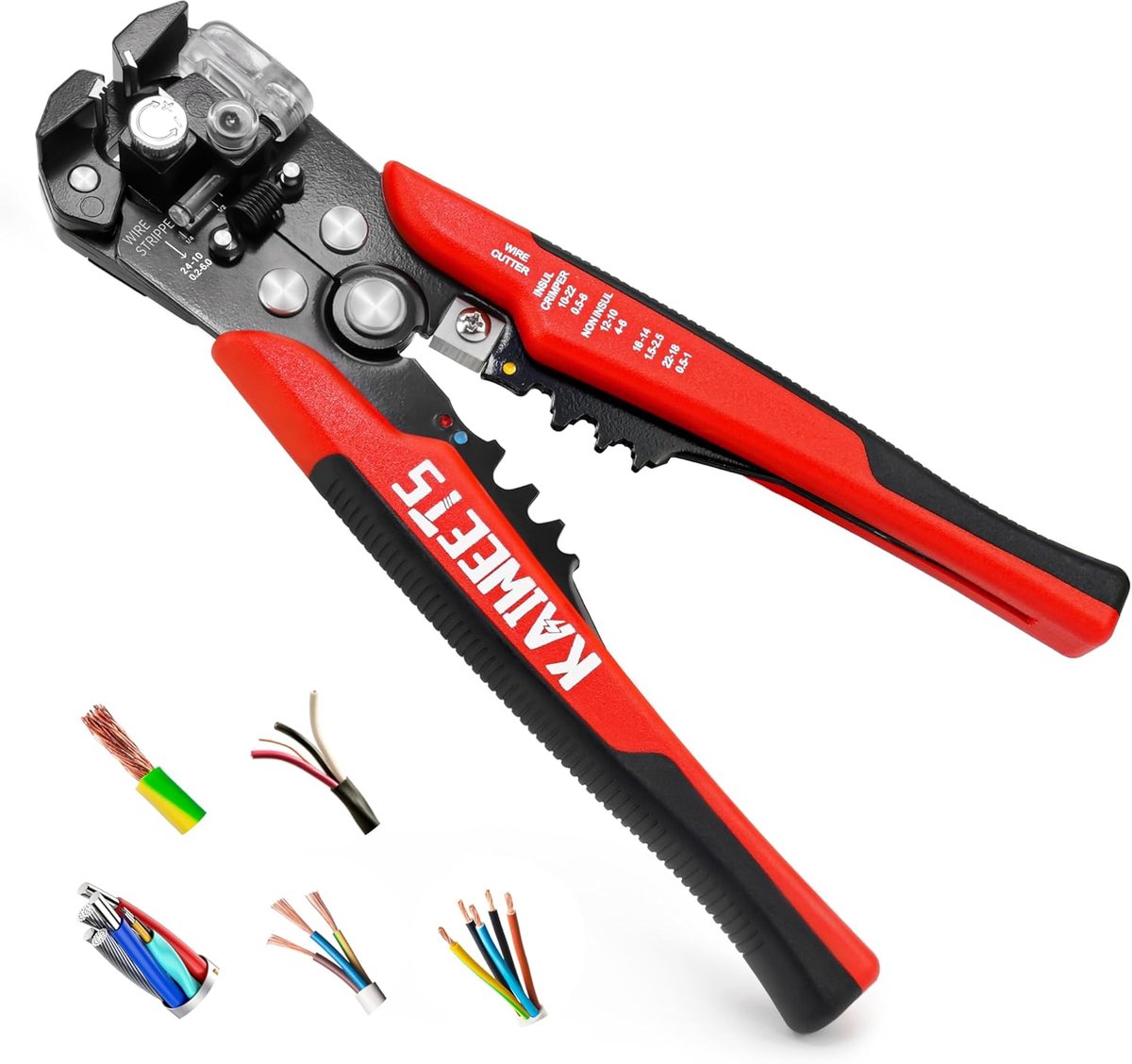 Thijox - KAIWEETS Striptang 3-in-1 Automatische Striptang en Snijtang AWG 10-22, Duurzame SK5 Lemmet, Comfortabele TPR Handgreep voor Geïsoleerde en N