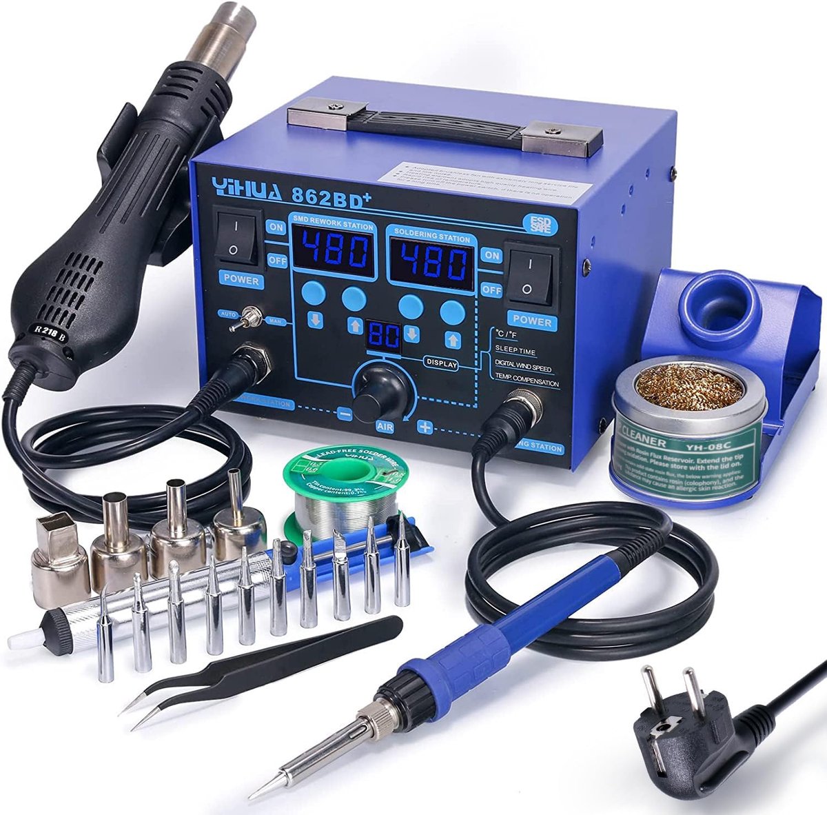 Thijox - Yihua 862BD+ SMD-hetelucht-reparatiestation en soldeerstation, 2-in-1 station met temperatuurstabilisatie, ideaal voor elektronica, reparatie