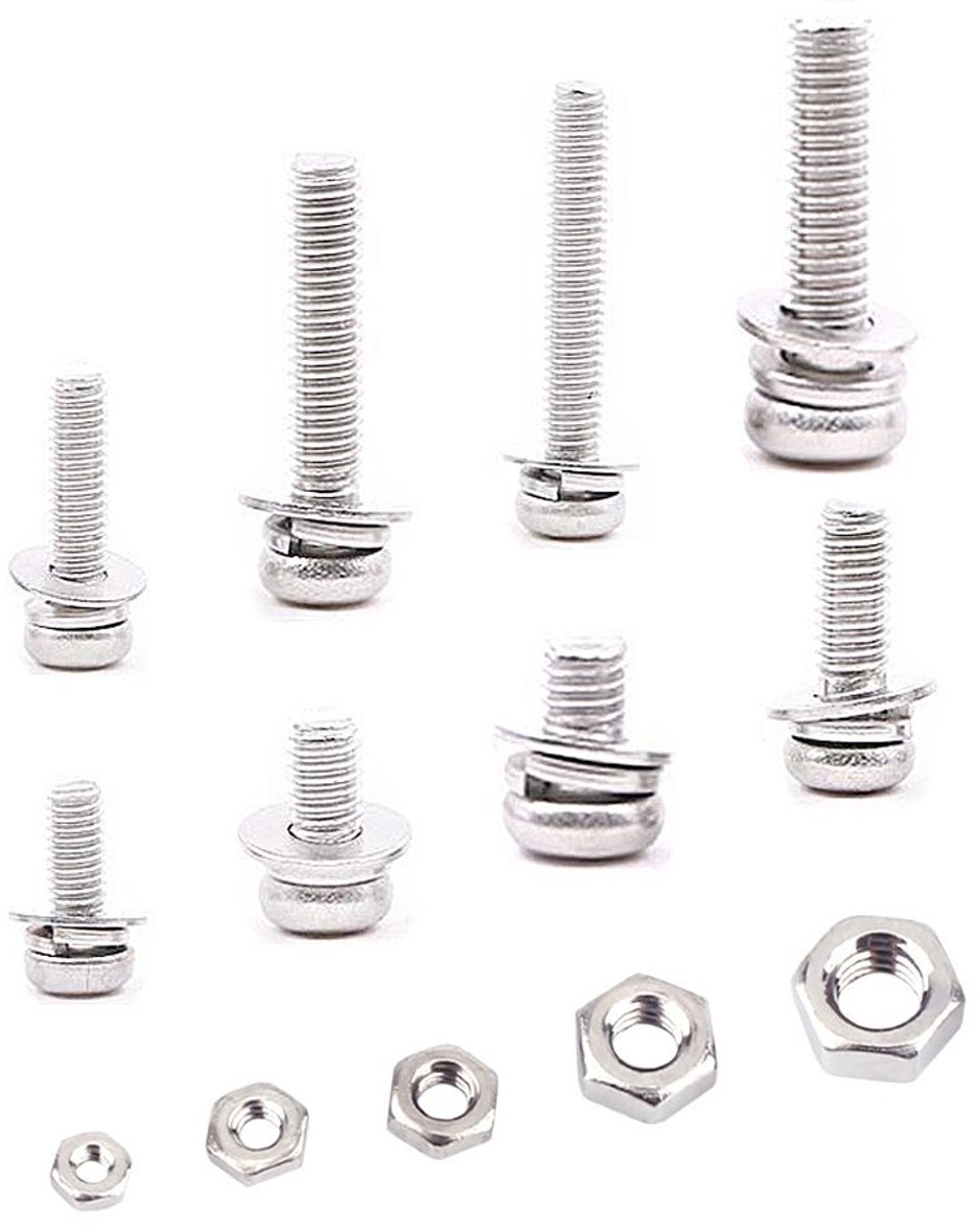Dailygoods- Moer Set 160 Stuks - Roestvrij Staal 304 - Schroeven met Sluitringen - Opbergdoos - Panoramakop - Afmetingen Doos 12,5 x 6,3 x 2,3 cm - Bevestigingsmateriaal