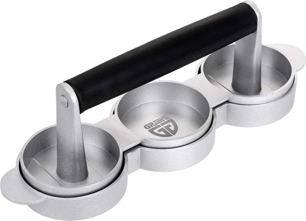 Thijox - Hamburgerpers Mini voor 3 Patties, Antiaanbak Aluminium met Bakpapier, Perfect voor BBQ, Feest, Keuken en Camping