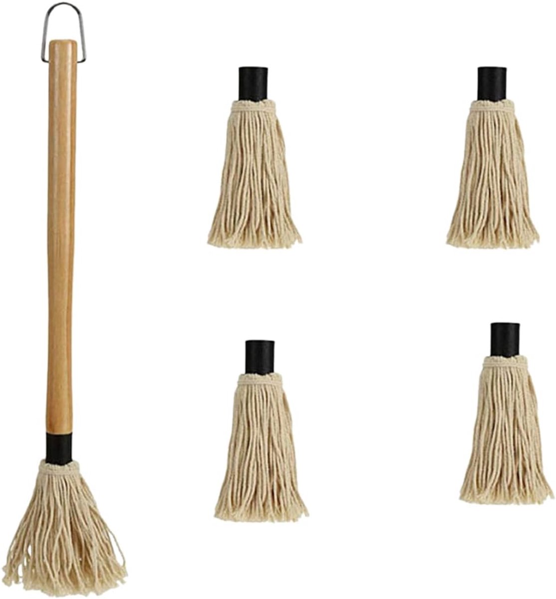 Thijox - BBQ Mop Borstel met Lange Handvat en 4 Vervangende Hoofden - Grill Borstel voor Barbecue, Roken, Steak, Keuken - Ideaal voor Tuin, Feest en C