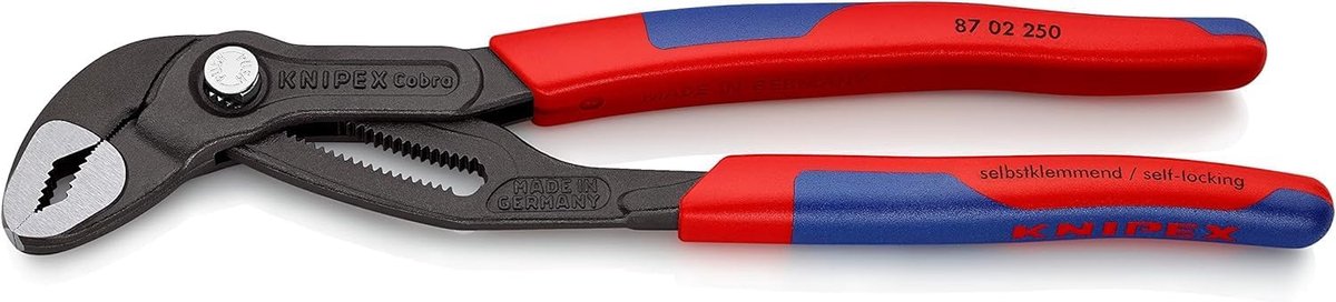 Thijox - Waterpomptang Knipex Cobra Hightech 250 mm, Lichtgewicht, Slanke Grijpen, Geatramenteerd, Zelfborgend voor Leidingen en Moeren