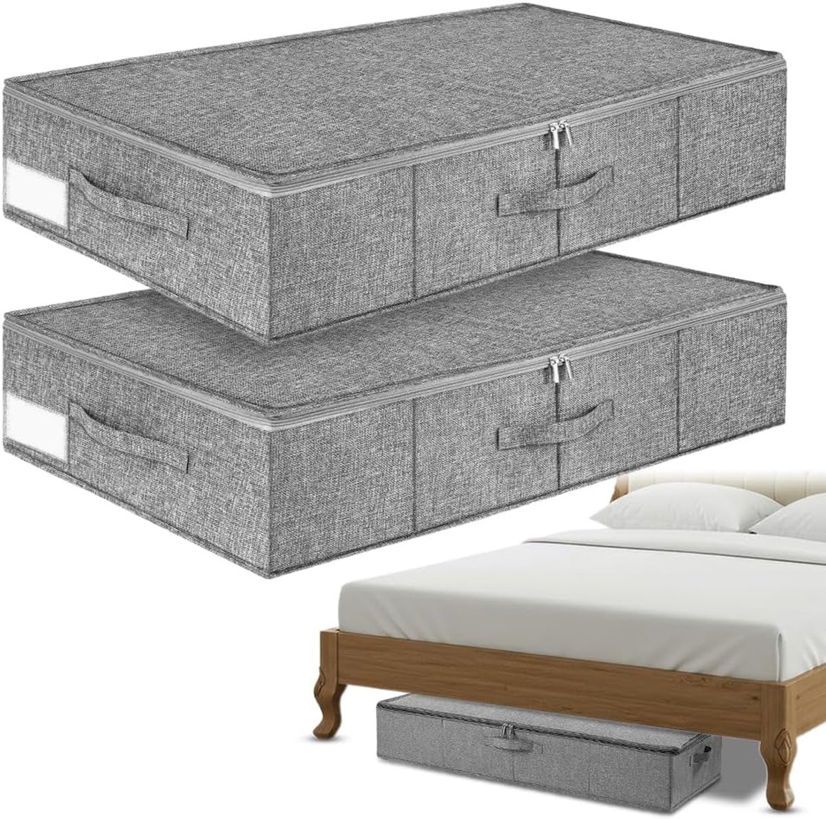 SnelShoppen - 2 Stuks Onderbed Lade, Onder Bed Opbergdoos met Deksel en Handvatten, Vouwbare Beddoos, Opbergruimte (85 x 40 x 12 cm) voor Kleding, Dek