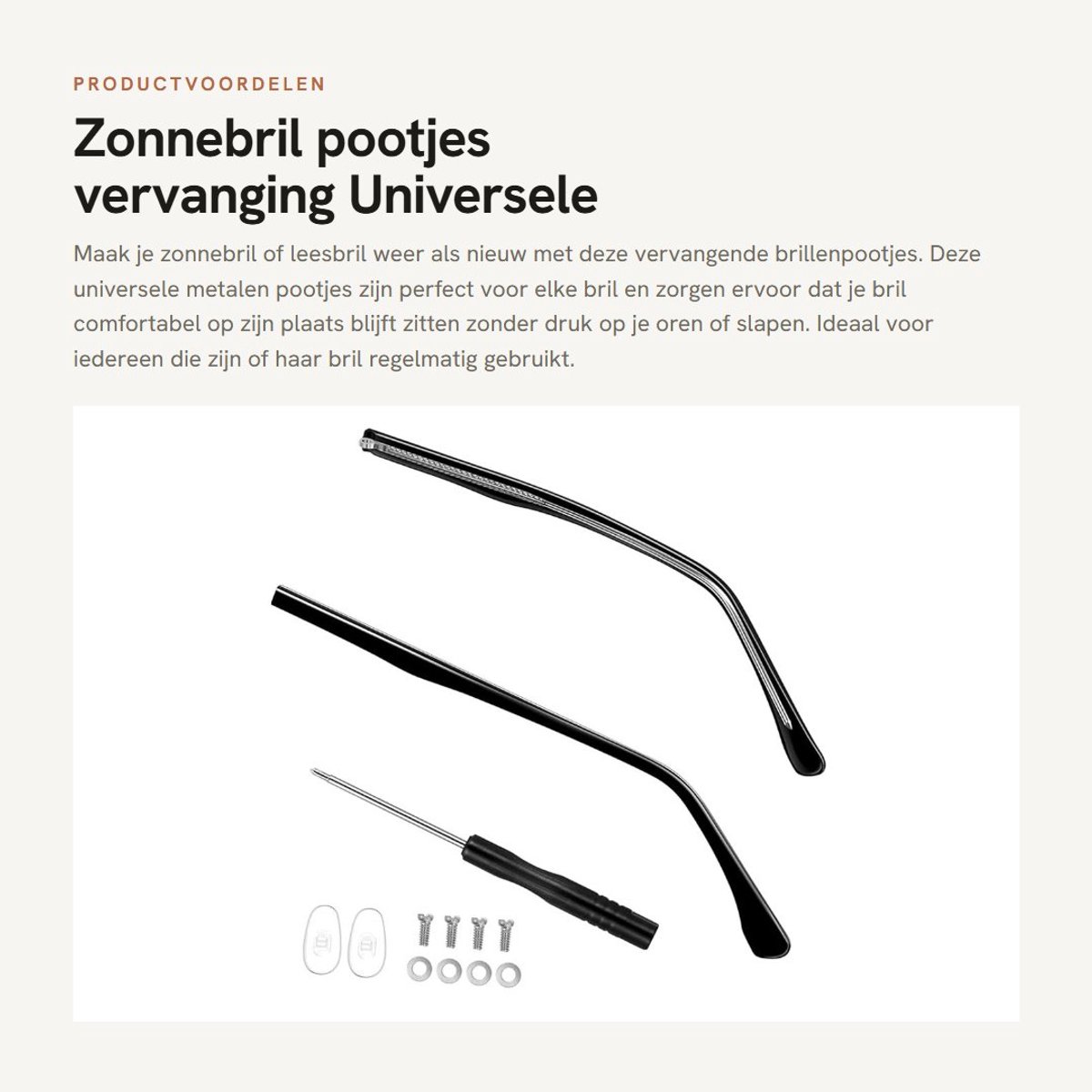 Dailygoods- Brillenpootjes Metaal - Vervangingsset 1 Paar - Universele Brillen - Zonnebril/Leesbril - Aangenaam Draagcomfort - Vermindert Druk op Oren - Brilarm