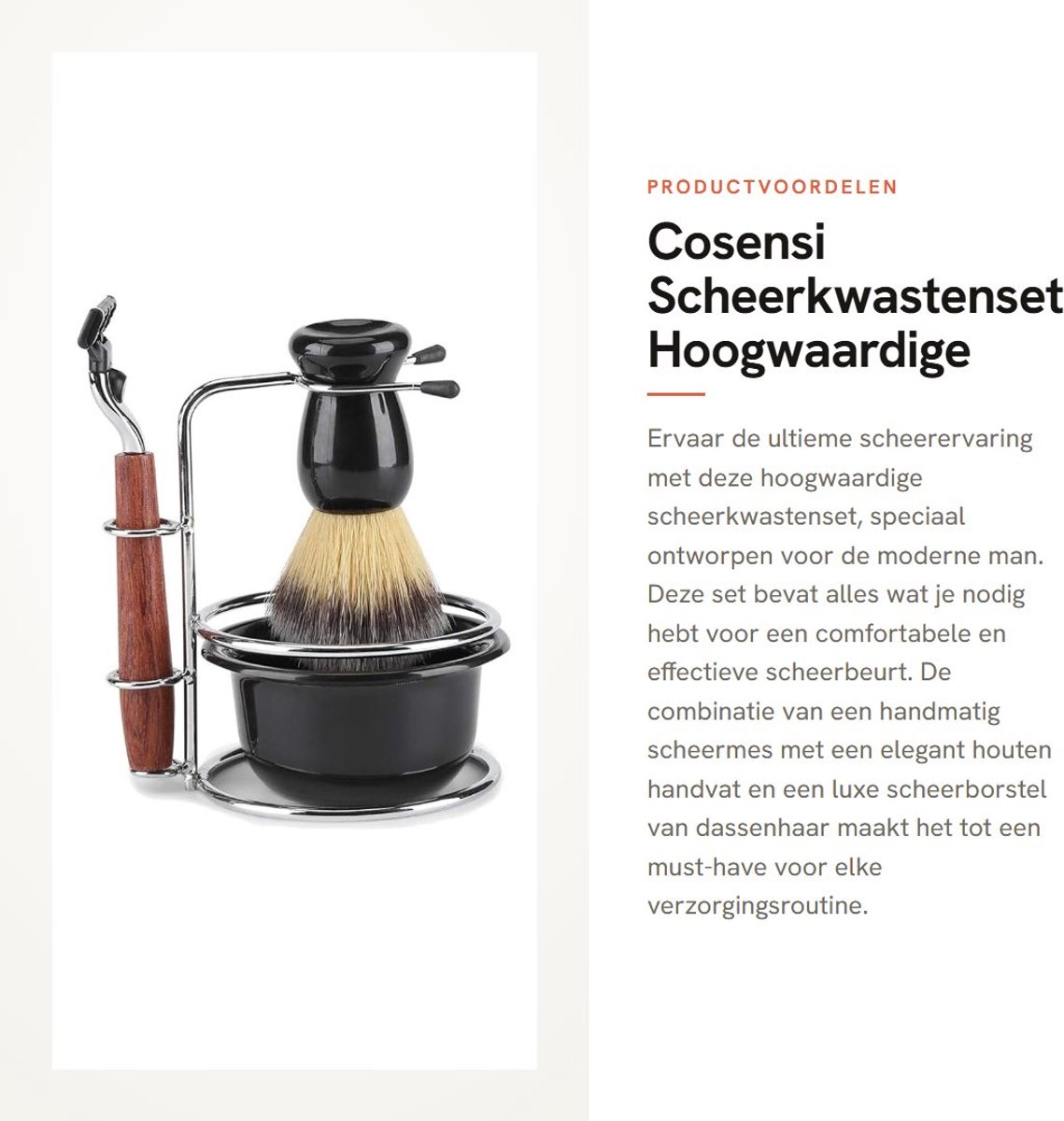 Dailygoods- Scheerkwastenset 4 Stuks - Houten Scheermes - Roestvrijstalen Standaardhouder - Scheerkom - Dassenhaar Borstel - Comfortabel Handgevoel - Scheerset