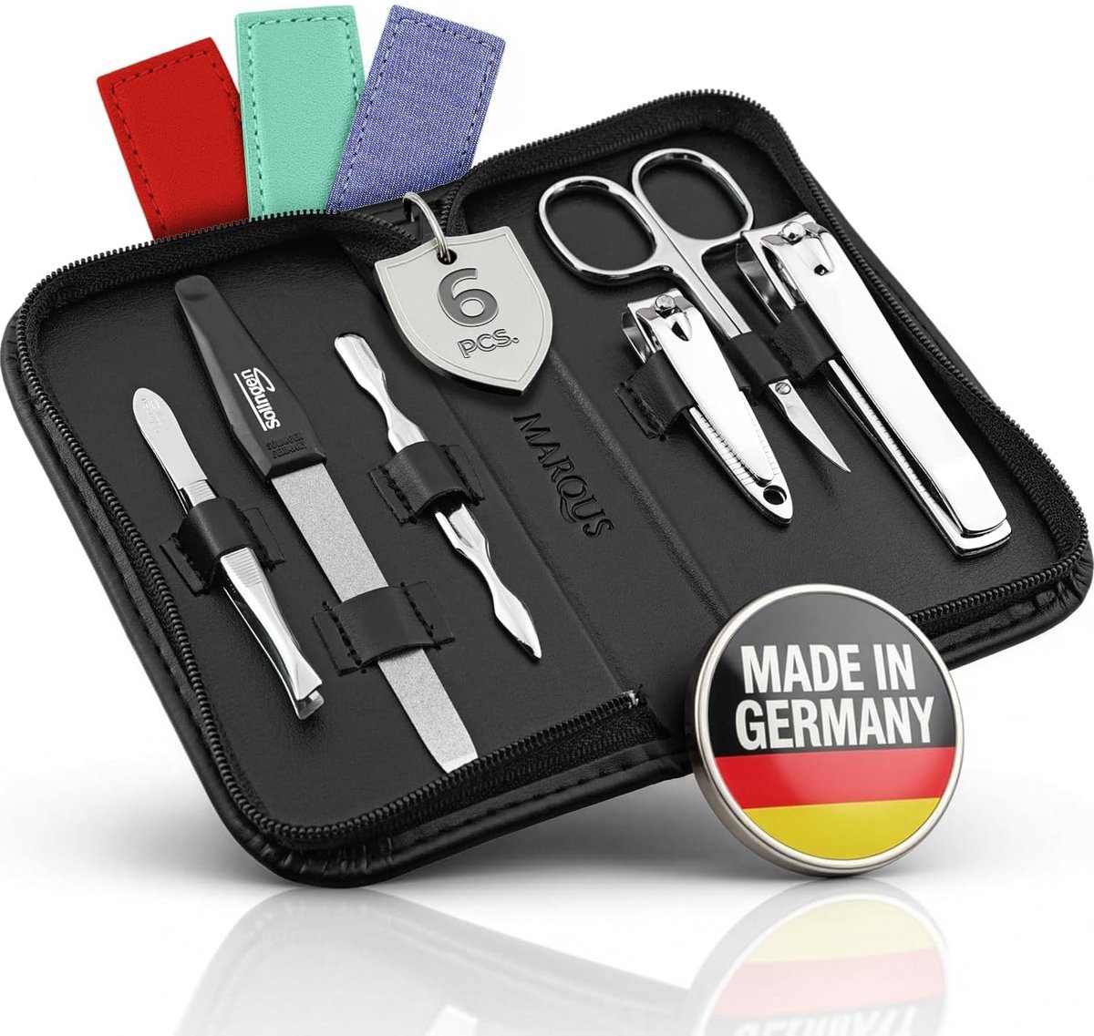 Thijox - Manicureset 6-delig met Kunstlederen Etui - Nagelverzorging voor Vrouwen en Mannen - Glanzend Vernikkeld Staal - Compact Reisformaat - Pedicu
