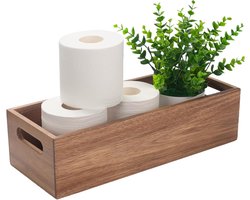 SnelShoppen - Toilet Tank Basket - Toilettenpapier Mand Acacia Hout - Organisatie & Decoratie - 38x15x10cm - Retro Badkamer Opbergmand