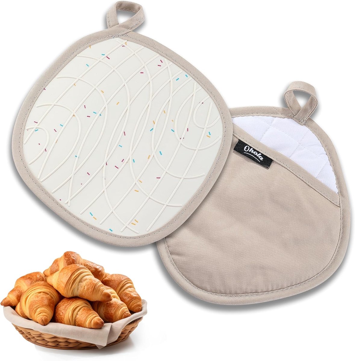 Thijox - 2-pack 2 in 1 pannenlappen-handschoenen, hittebestendige ovenhandschoenen, antislip kookhandschoenen van katoen, ideaal voor koken en bakken