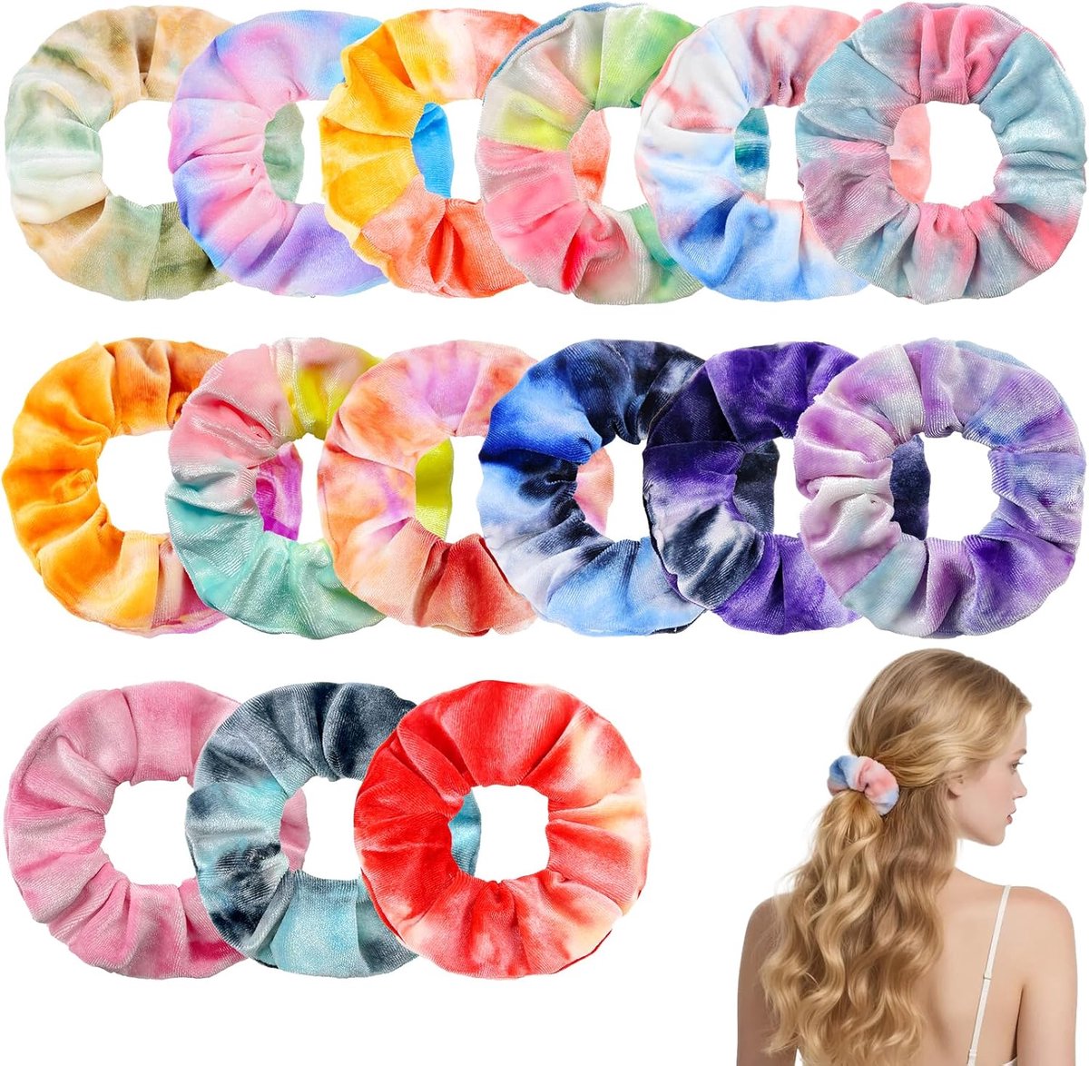 Thijox - Elastische Haarscrunchies Set van 15 Kleuren met Elastisch Kleurverloop voor Vrouwen en Meisjes - Perfect voor Feestjes, Sport en Dagelijks G