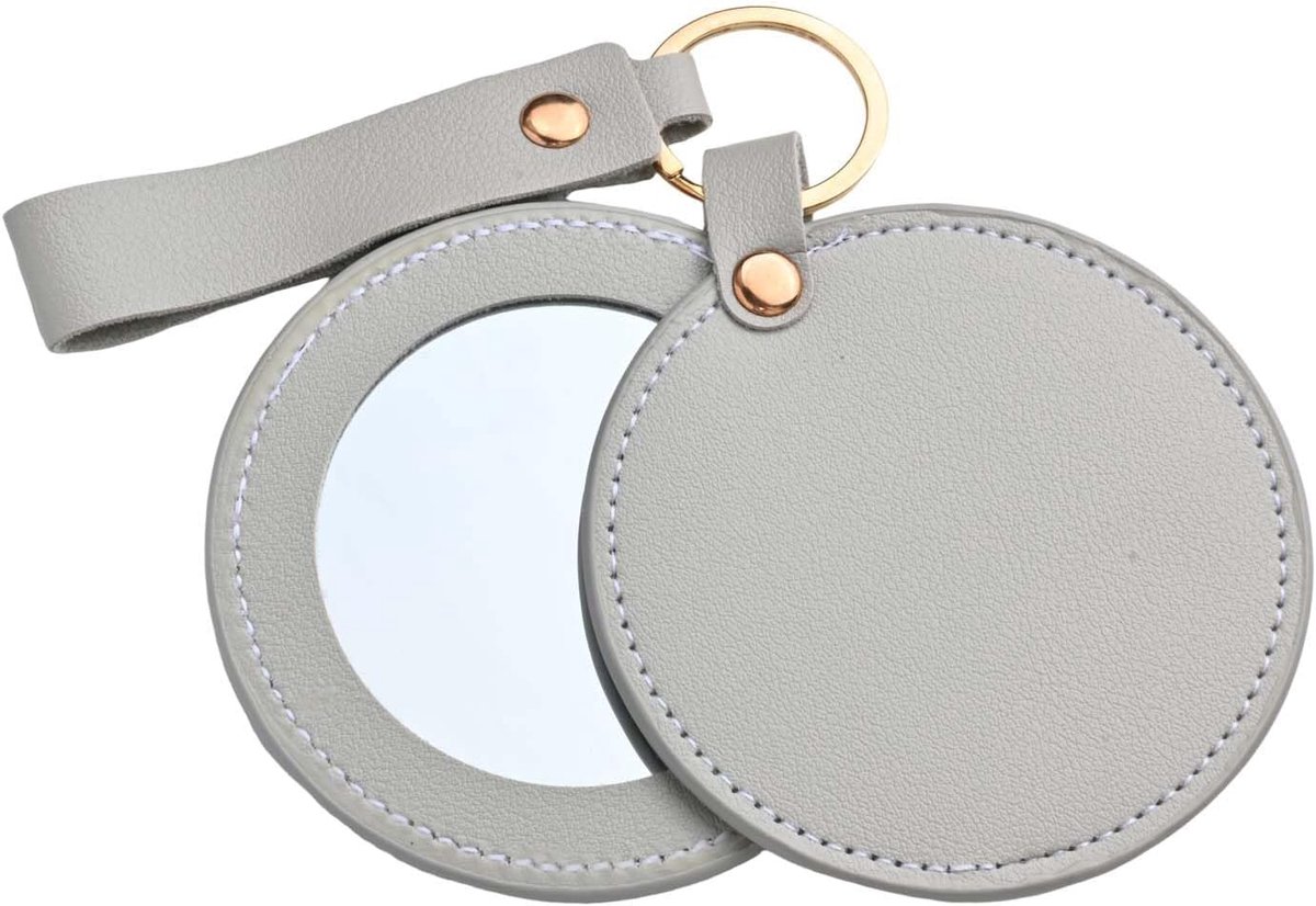 Thijox - Ronde Zakspiegel - Draagbare Sleutelhangerspiegel met PU-lederen Hoes - Mini Cosmetische Spiegel voor Handtas, Portemonnee, Thuis, Kantoor, S