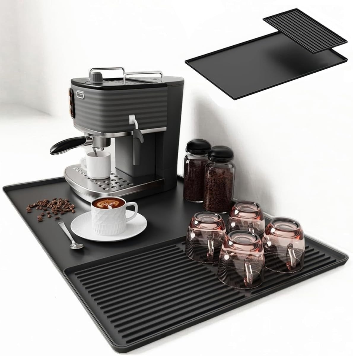 Siliconen 2-in-1 Mat voor Koffiemaker, 60 x 40 cm, Afvoermat met 19 x 40 cm Bordmat, Keukenaccessoires voor Koffieliefhebbers en Hygiënische Koffiebereiding