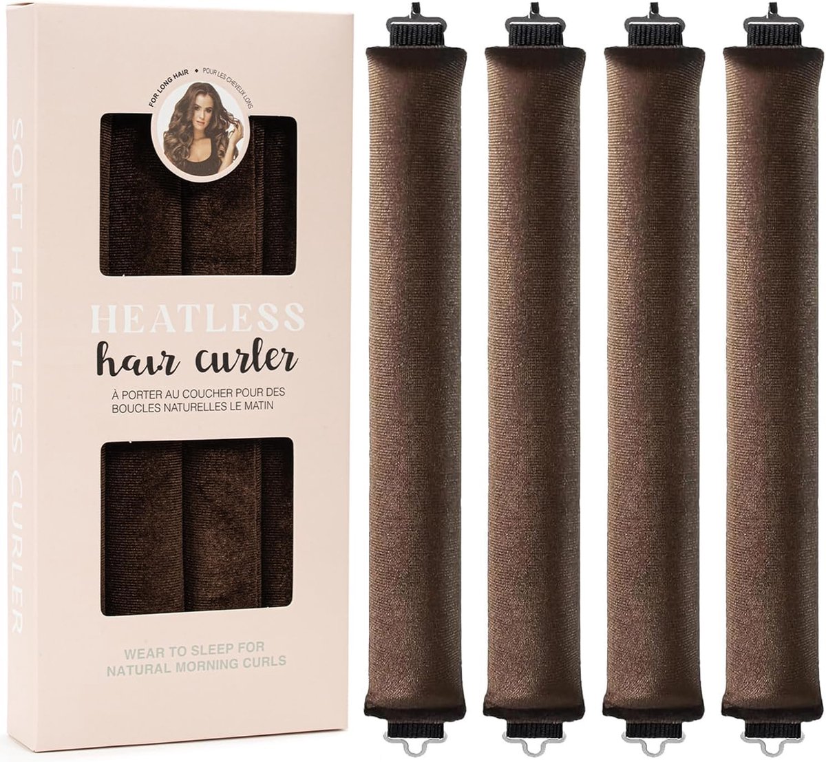 Thijox - Haarkrullers zonder warmte, hitteloze rollers voor alle haartypes, zachte haarrollers om mee te slapen, krulset voor 's nachts (bruin)