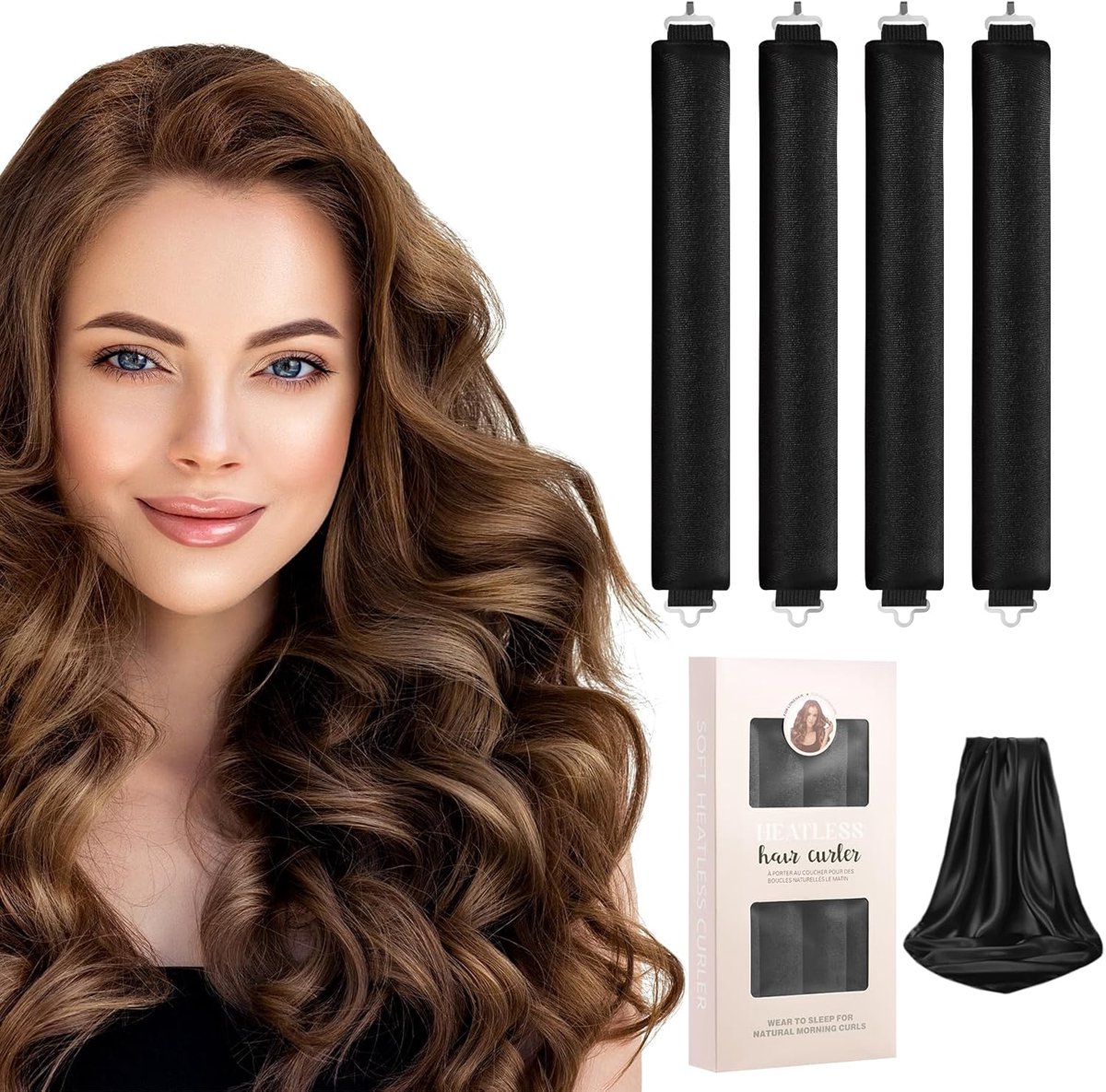 Thijox - 4 Stuks Hitteloze Haarkrullers - Hittevrije Krullen Blowout Staven met Hoofdband en Haarsjaal - Zachte Haarroller Staven voor Lang Haar Styli