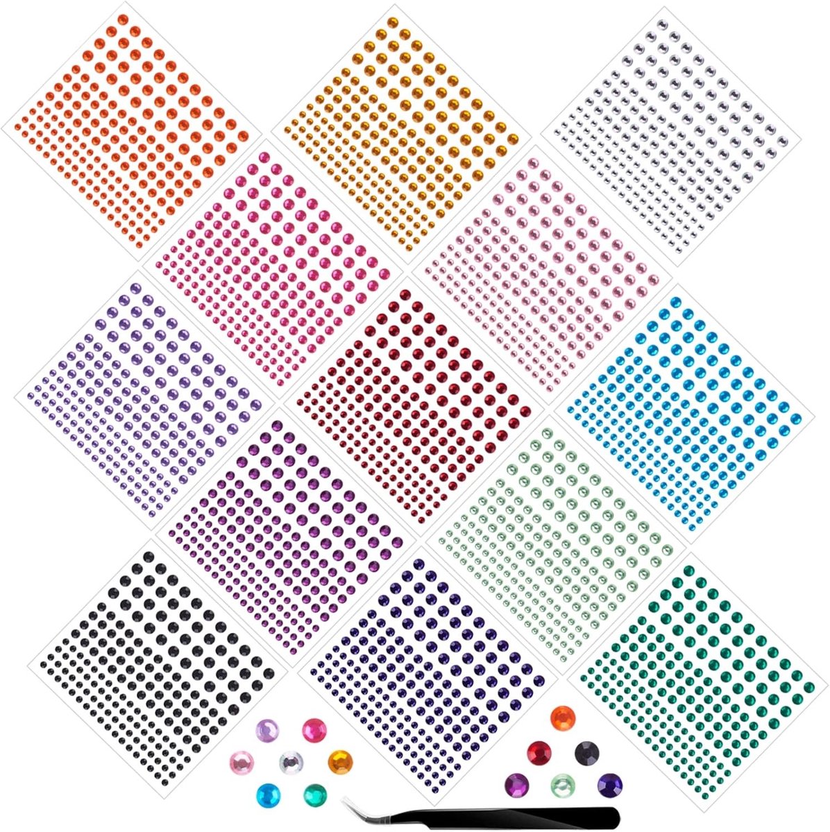 Glitterstenen Zelfklevend voor Gezichtsmake-up, Nageldecoratie en DIY Creaties - 2236 Stuks in 13 Vellen