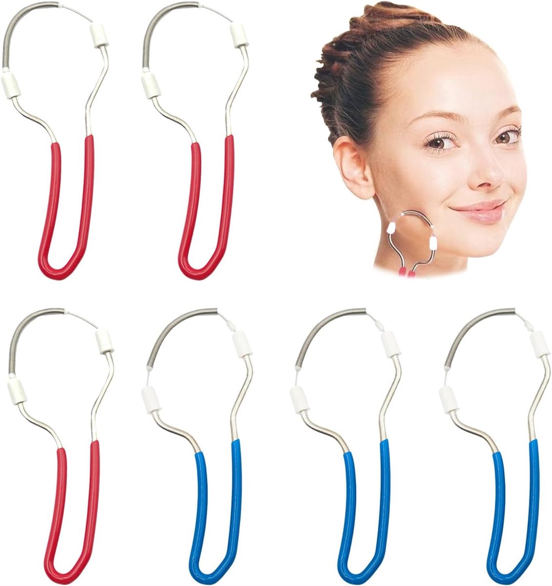 Thijox - 6 Stuks Gezichtshaar Remover Lente - Blauw en Roze Gezichtsepilator voor Bovenlip, Kin, Wangen en Nek - Draadverwijderaar voor Vrouwen en Mei