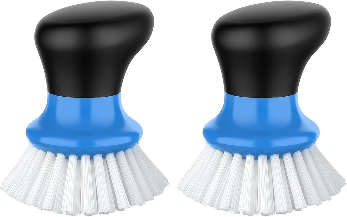 Thijox - Palm Afwasborstel Set van 2 met Ergonomische Handgreep - Blauwe Keukenborstel voor Potten, Pannen, Borden en Gootstenen Schoonmaken