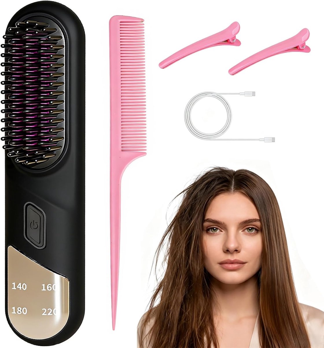 Thijox - Verwarmde Haarborstel, Snelle Styling, Ionen Technologie, Geschikt voor Alle Haartypes, Perfect voor Thuisgebruik en Reizen, Compact en Licht
