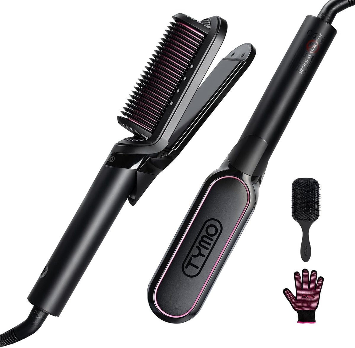 Thijox - TYMO Stijltang Krultang 2 in 1 Haarstijlborstel - Ionische Keratine Styling Brush voor Snel Zijdezacht Haar - 3D Zwevend Paneel - Geschikt vo