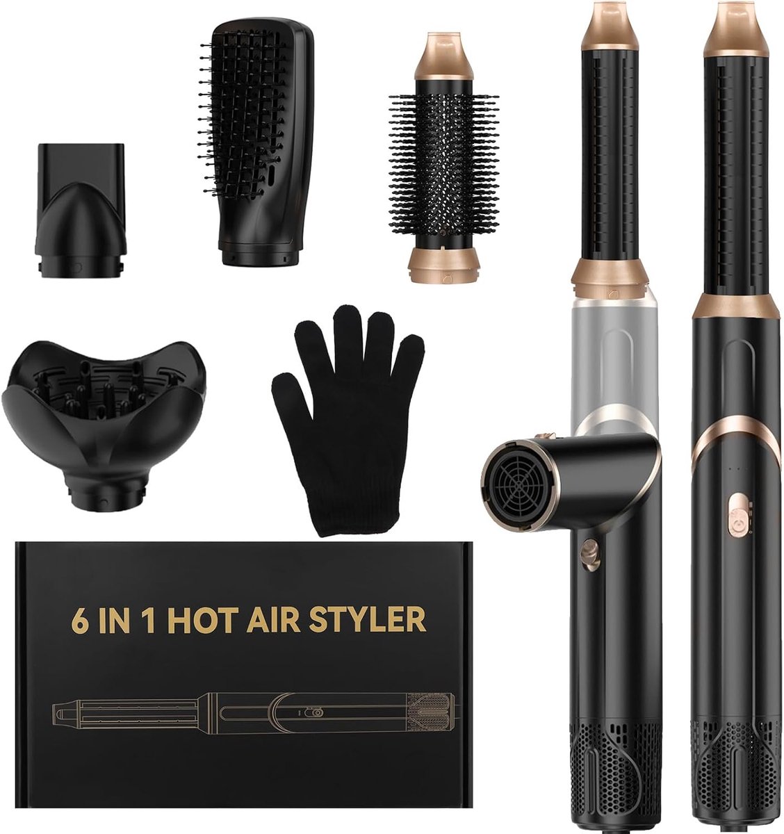 Thijox - 6-in-1 Haarstyler, Professionele Föhnborstel met Automatische Lucht, Ionen Technologie, Warmluchtborstel voor Drogen, Gladmaken en Krullen -