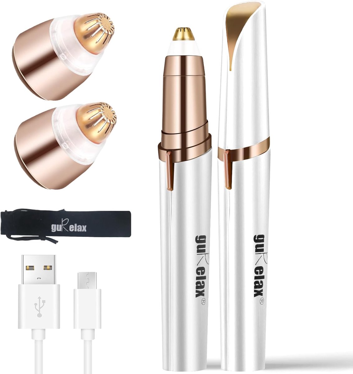 SnelShoppen - Elektrische Eyebrow Trimmer met USB Oplader en LED Licht - Pijnloze Eyebrow Epilator voor Vrouwen - Inclusief 2 Vervangende Hoofden - Pe
