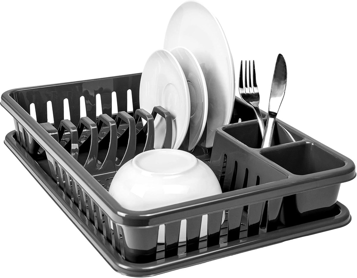SnelShoppen - Afdruiprek voor Servies BPA-vrij, Kunststof Serviesmand met Opvangbak, Afwasrek SpaceBlack voor Keuken, Stijlvol en Functioneel