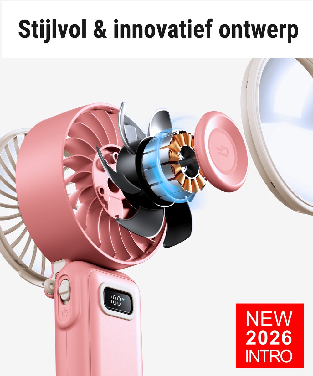 Diveblues® Handventilator Oplaadbaar - Premium Personal Fan - AIR 100 – High Speed Blaaskracht – 100 Snelheden – LED Scherm - Handwaaier – Waaier – Draagbare Ventilator - Koelt écht — afbeelding 5