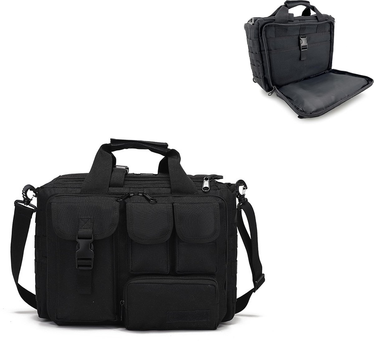KZQ Tactische laptop computer tas 15.6 inch - Stevige militaire briefcase voor werk kamperen en dagelijks gebruik - Zwart