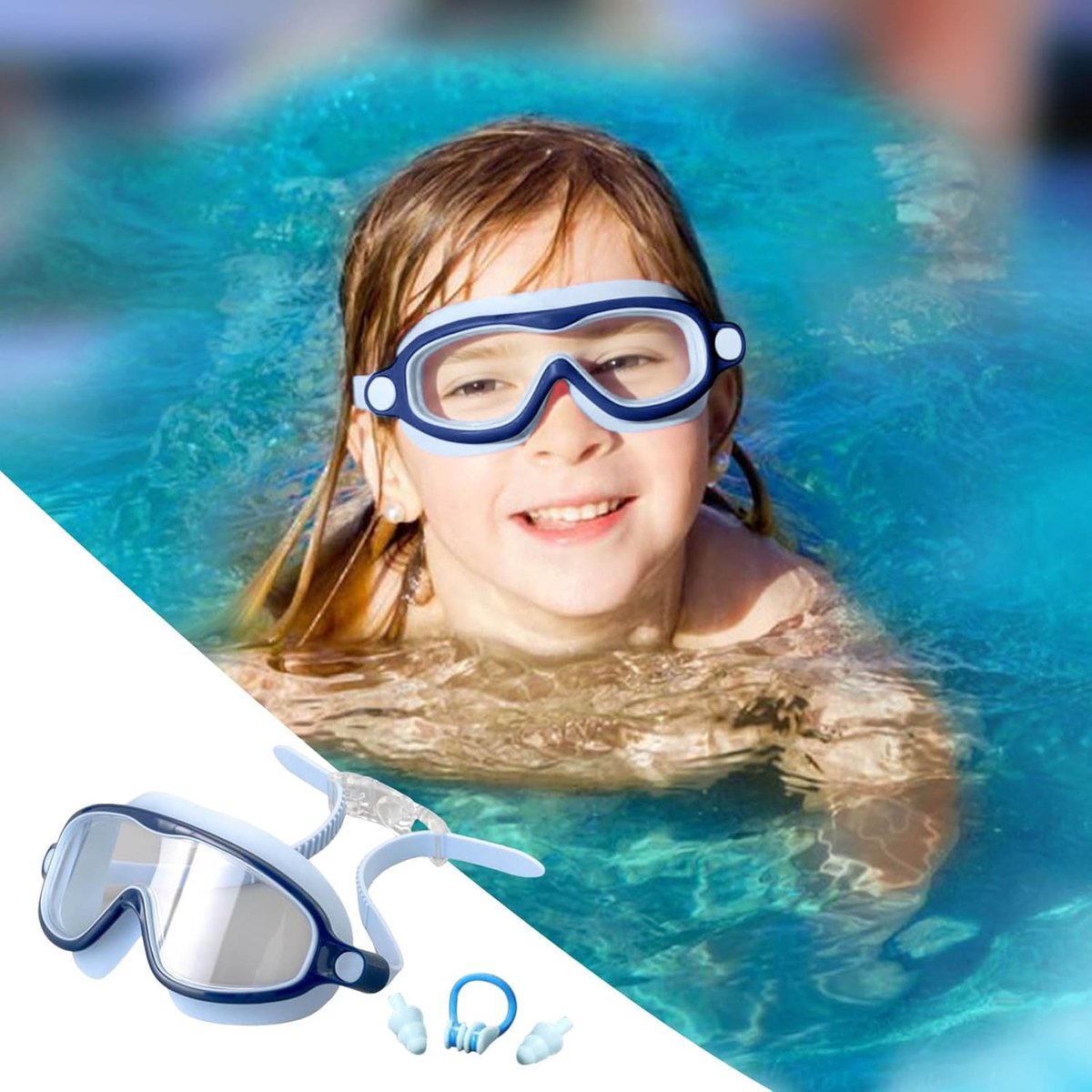 Thijox - Zwembrilset 3-delig voor Kinderen - Waterdichte Zwembril met Neusclip en Oordopjes - Condensvrij Groot Frame voor Jongens en Meisjes - Ideaal