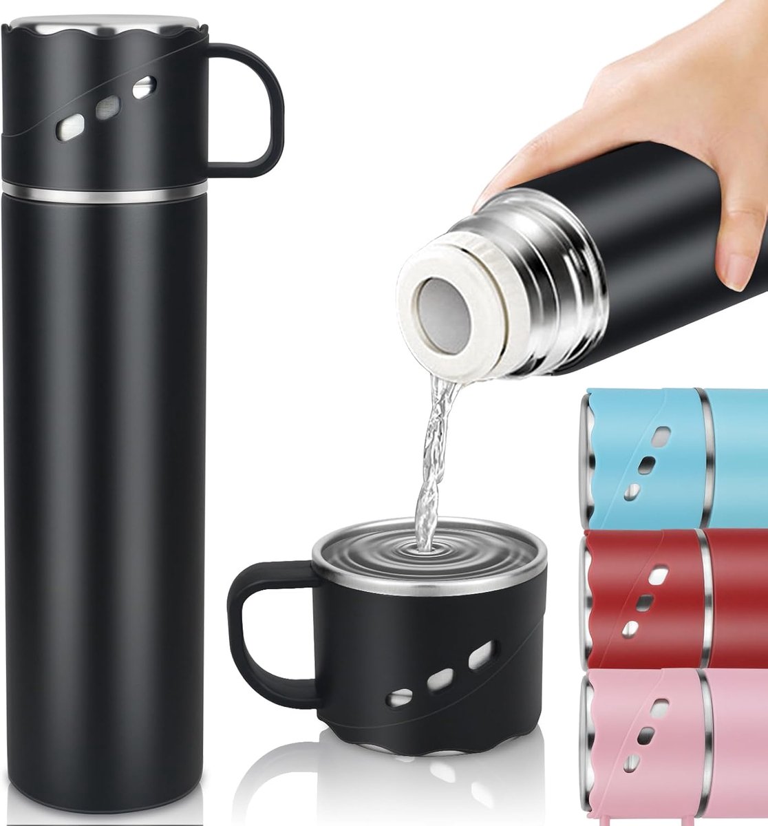 Thijox - 550 ml Thermosfles Lekvrij Roestvrij Staal - Bisfenol A Vrij - Zeswandige Isolatie - Inclusief Beker en Handvat - Houdt 12 Uur Warm en Koud -
